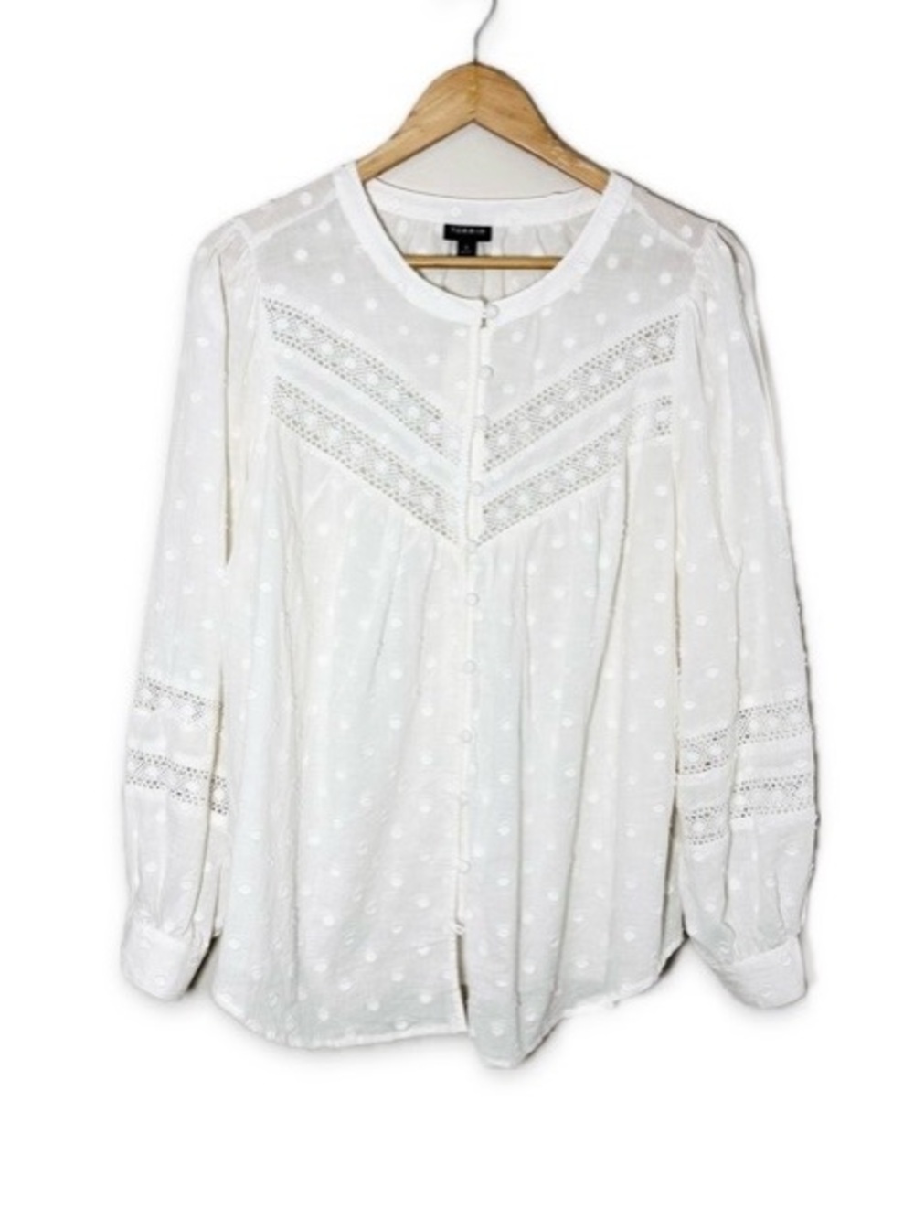 Torrid Swiss Dot Lace Trim Button Up Blouse 1X Cottagecore White 100% Cotton